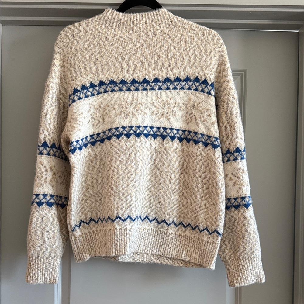 Beige and Blue Fair Isle Knit Sweater